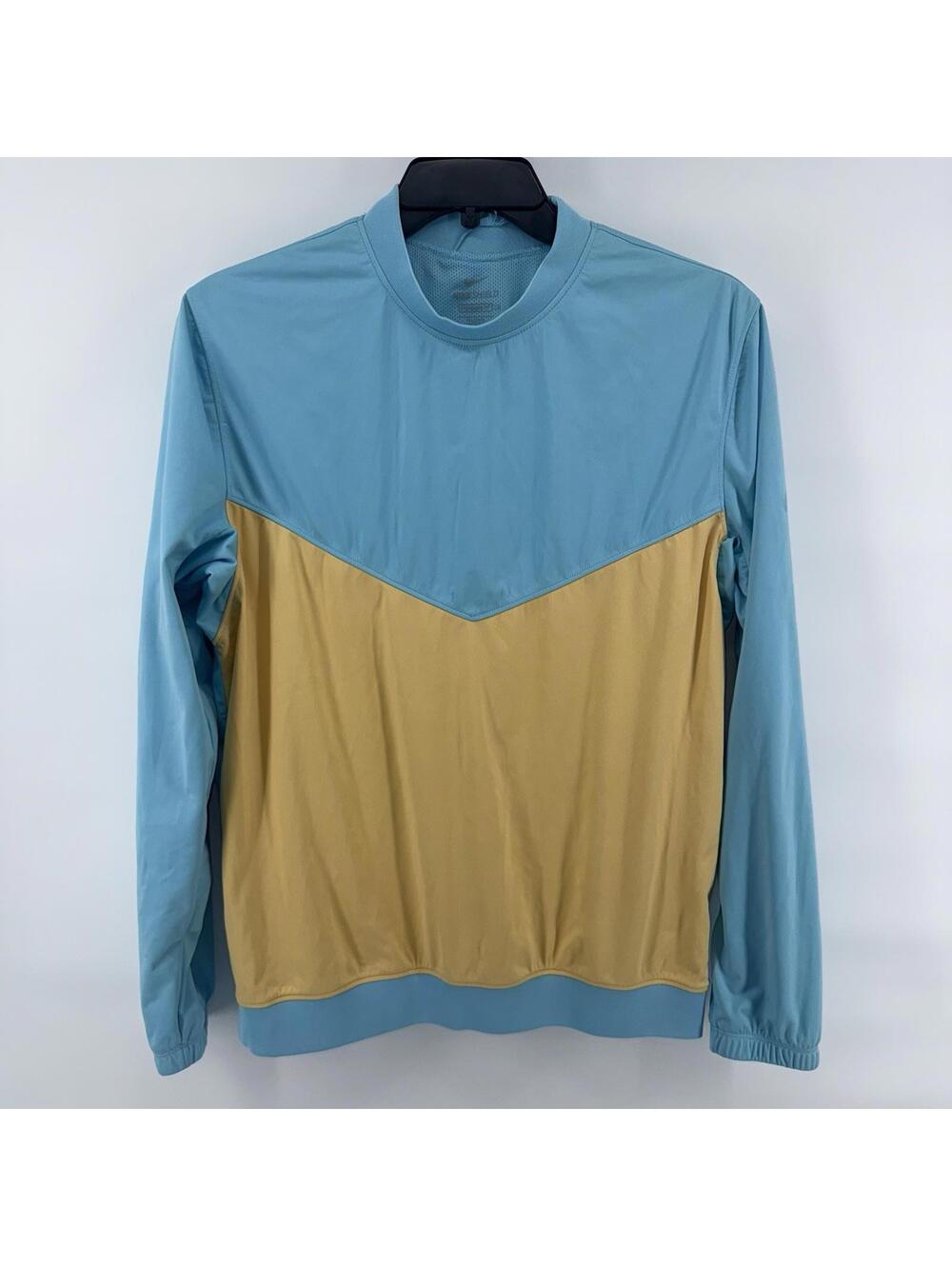 Men’s Nike Shield Victory Golf Rain Windbreaker Crew Pullover Blue Yellow Medium